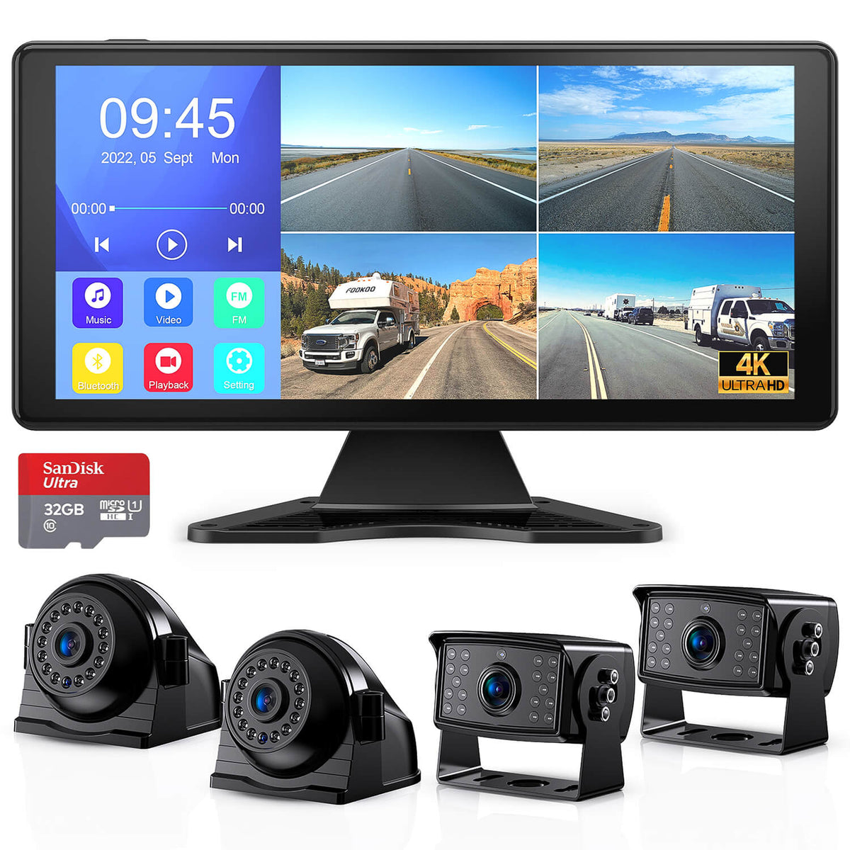 FOOKOO 4K 10.36-Inch Touchscreen RV Backup Camera System (DY1036)