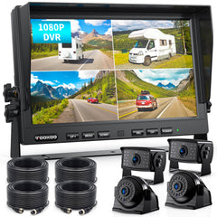 FOOKOO 10” HD 1080P Quad-Cam Wired Backup System (DY104)