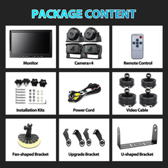 FOOKOO 10” HD 1080P Quad-Cam Wired Backup System (DY104)